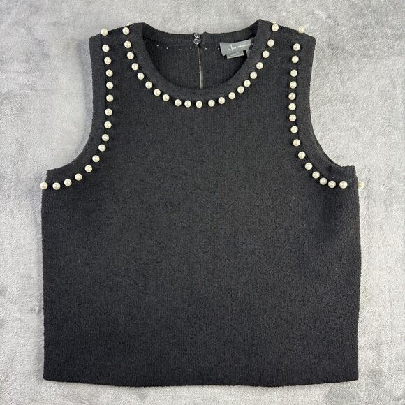 Anthropologie Sweater Tank Womens Small Black Knit Pearl Trim Sleeveless Top - Picture 3 of 12